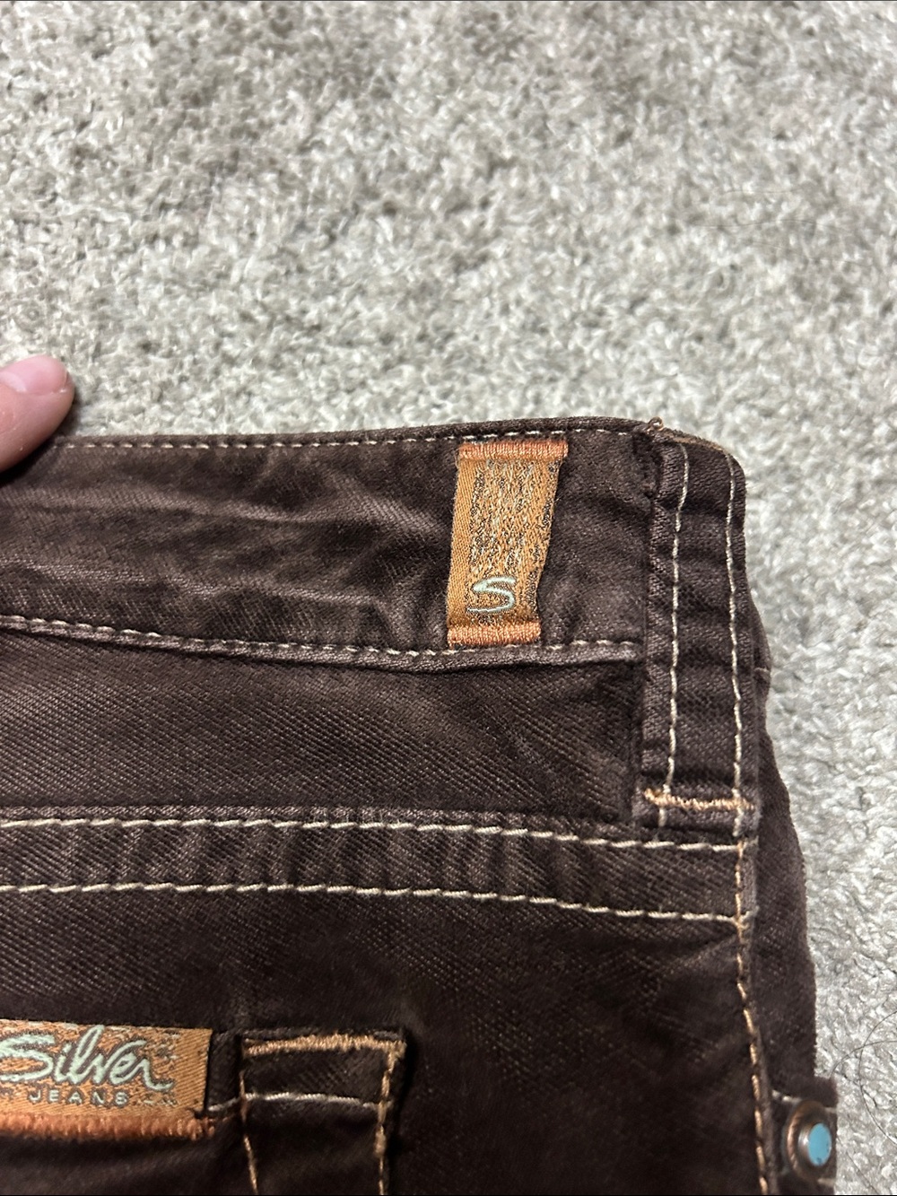 Vintage 90s Silver Jeans Bootcut Flared Brown Suede / Velvet Pants 31x33 - Picture 4 of 8